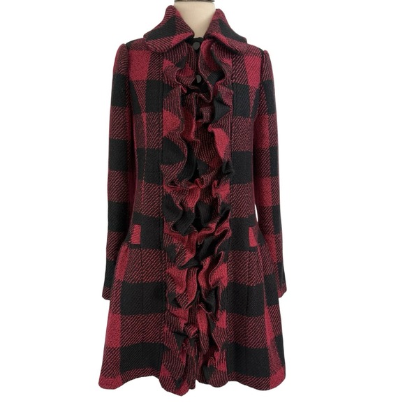 PLENTY Tracy Reese Red Plaid COAT S Buffalo Christmas Anthropologie Holiday - Picture 2 of 16
